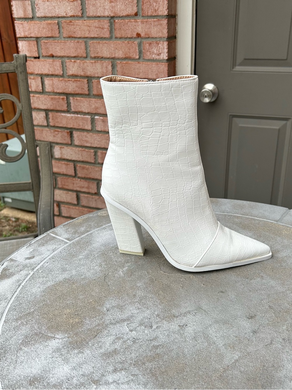 White Croc-Embossed High Heel Sock Boots - Women